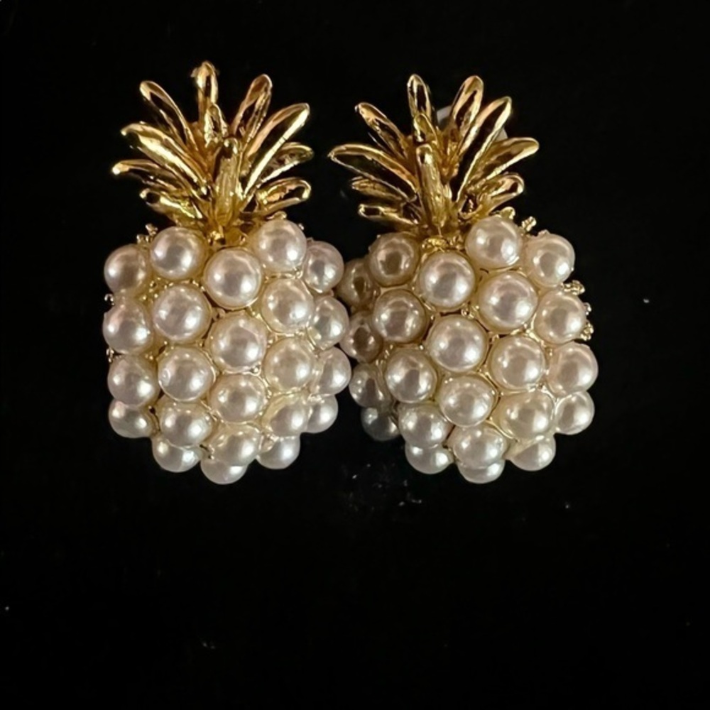 French Retro Pineapple 18k gold Pearl stud  Earrings real 925 posts pina colada